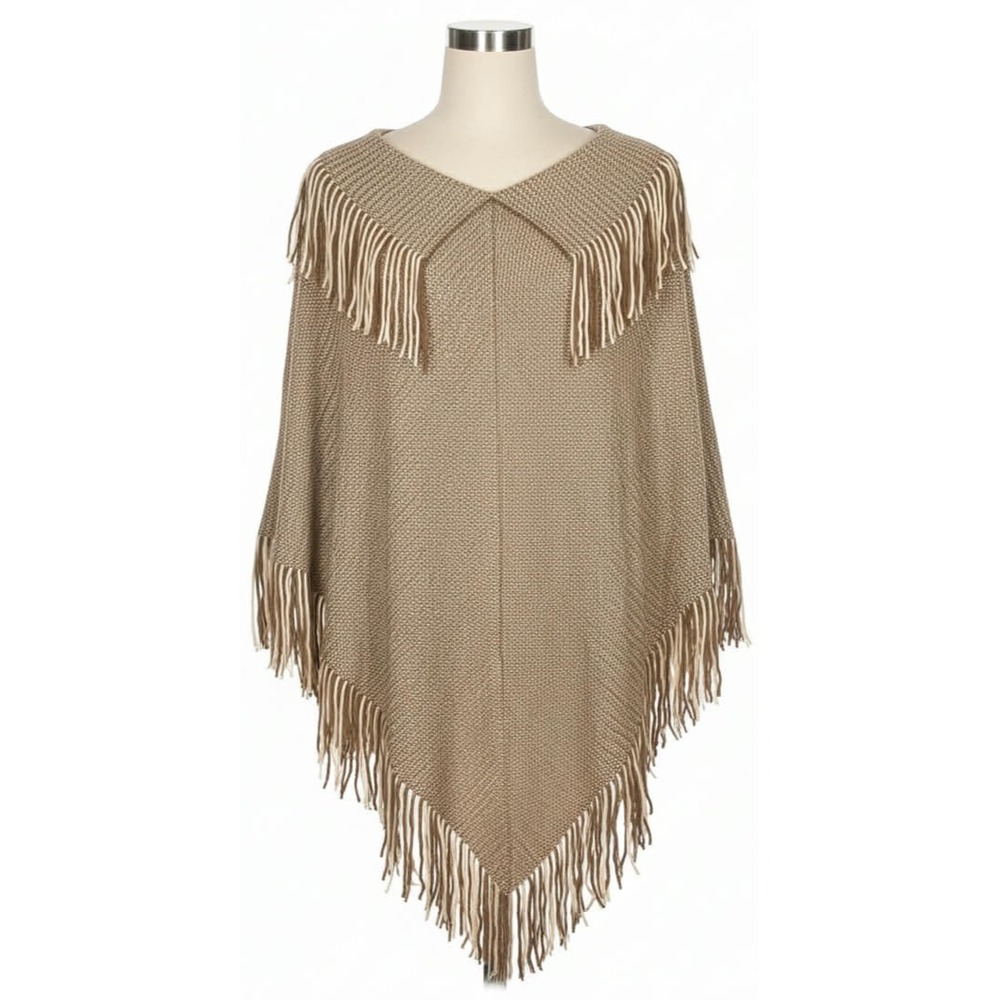 Do Everything In Love Anthropologie Knit Sweater Poncho Asymmetrical Fringe Boho